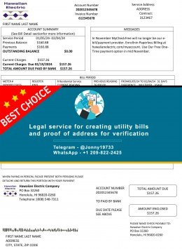 Hawaiian Electric utility bill Fake Utility bill